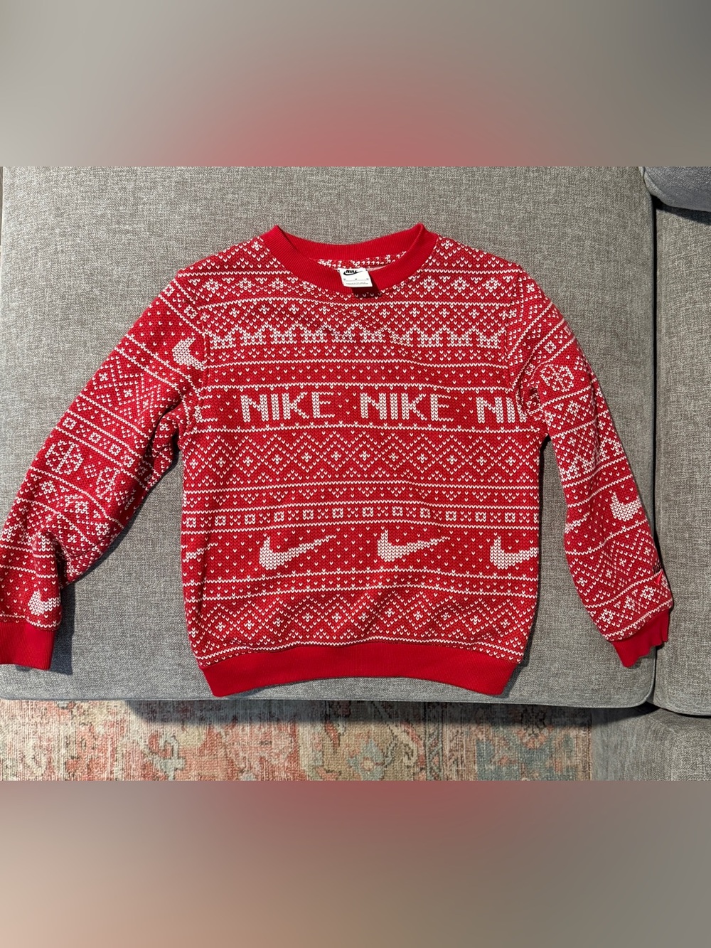 Nike Red & White Fair Isle Crewneck Sweater Medium